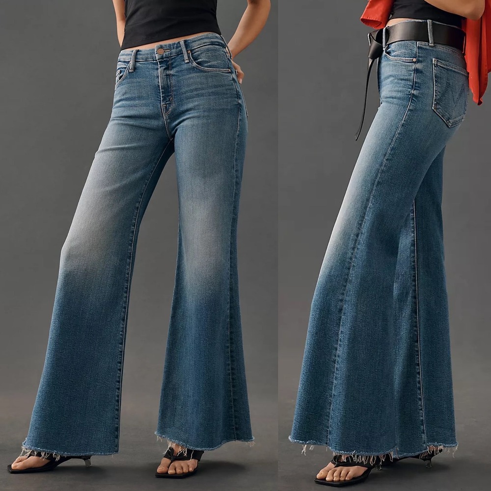 Mother Anthropologie The Roller High Rise Wide Leg Jeans Womens Sz 33 Blue Denim